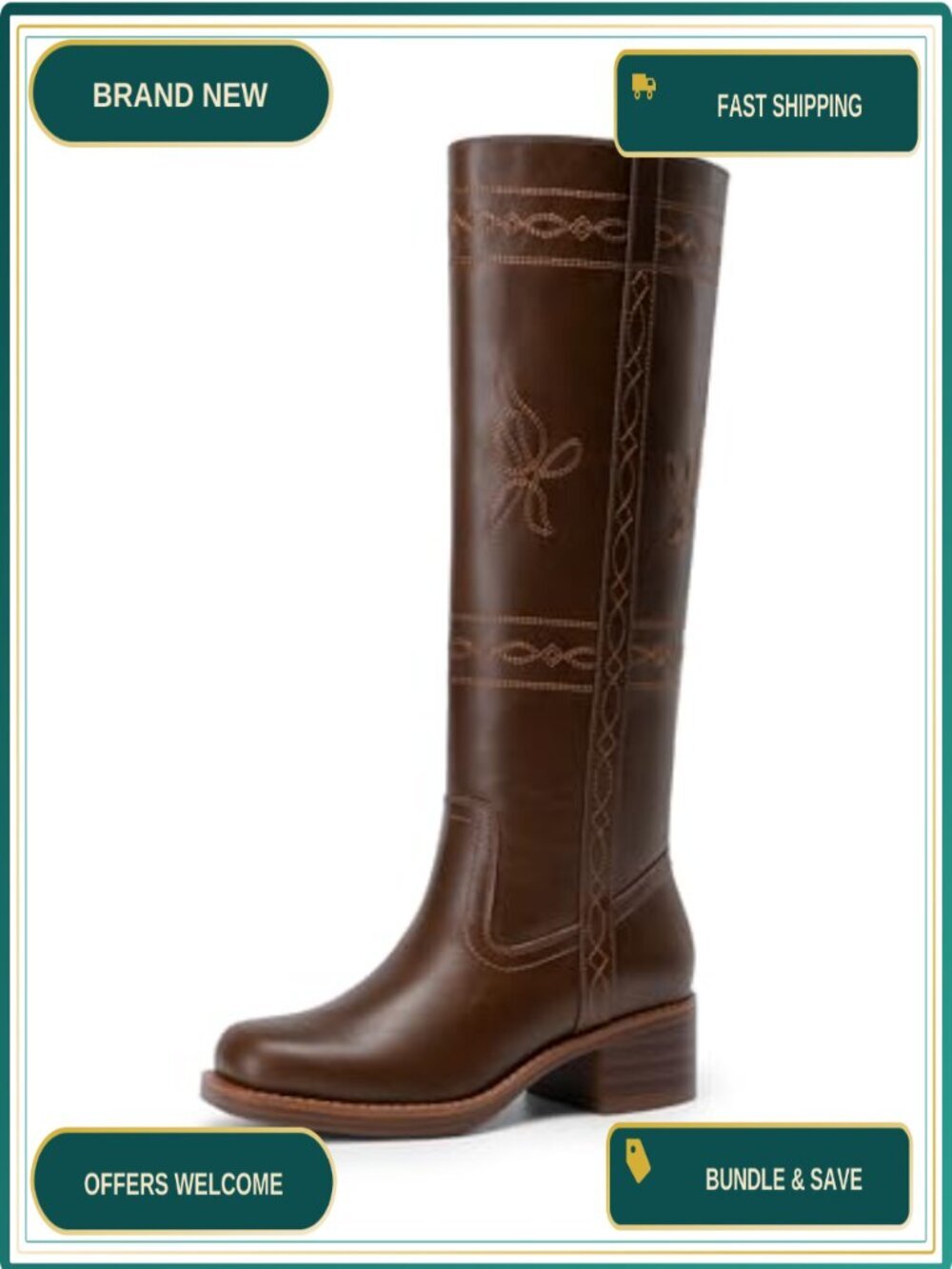 Women's Square Toe Knee High Boots Faux Leather Faux Leather Embroidered